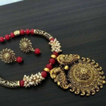 Fancy Lahariya Oxidized Gold Beads Necklace And Earring Set Jewellery Set