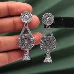 Silver color rhinestone oxidized earrings