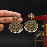 Peacock stud earring with 3 layers and white drops Brass Chandbali Earring