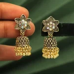 Gold color rhinestone oxidized earrings